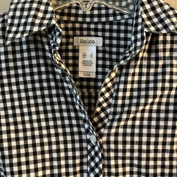 Liz & Co Black and White Check Buttoned Blouse sz S - Picture 3 of 12